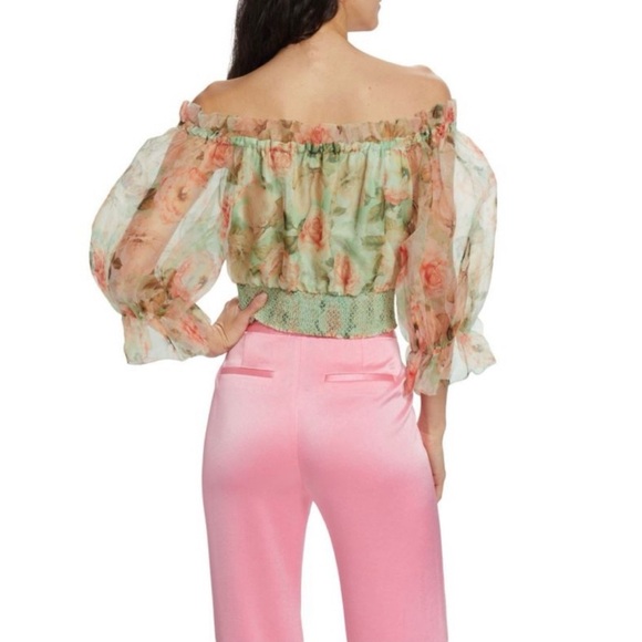 NWOT ALICE + OLIVIA Caprina Floral Chiffon Blouse in Pistachio Multi Size XS - Picture 5 of 16